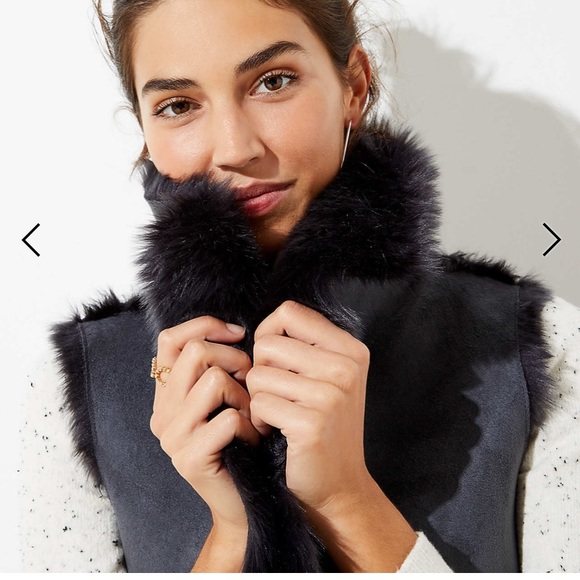 NWT LOFT reversible faux shearling vest black grey - Picture 2 of 10